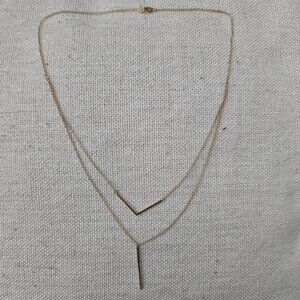 QVC Layered V Necklace Gold Tone Double Chain Necklace